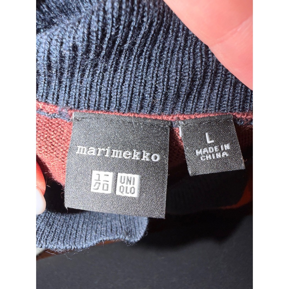 Marimekko Uniqlo Sweater Women Large Brown Orange Lightweight Geo Wool Knit - Picture 9 of 11